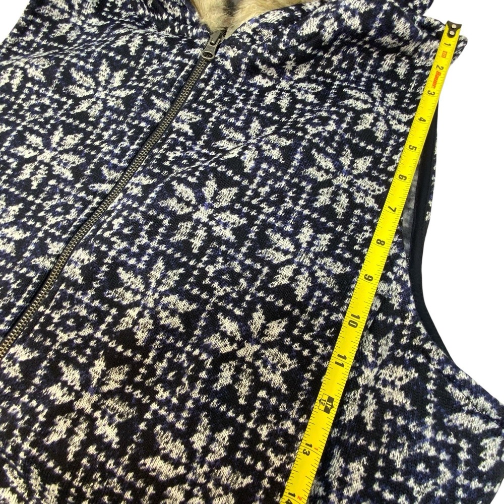 Talbots‎ Knit Vest Full Zip Navy Blue Faux Fur Trim Hood Snow Flake Nordic 2X - Picture 15 of 16